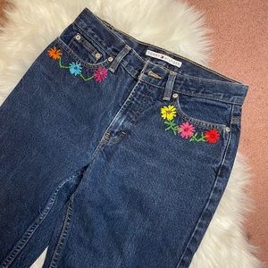 Floral embroidered jeans
